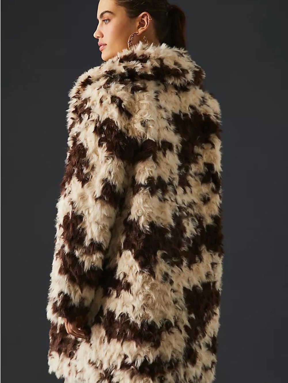 Anthropologie Faux Fur Long Cozy Coat in Cream & Brown